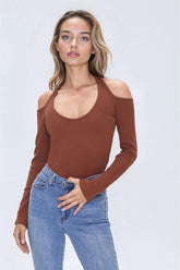Ribbed Open-Shoulder Top