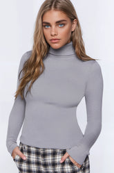 Ribbed Turtleneck Sweater-Knit Top