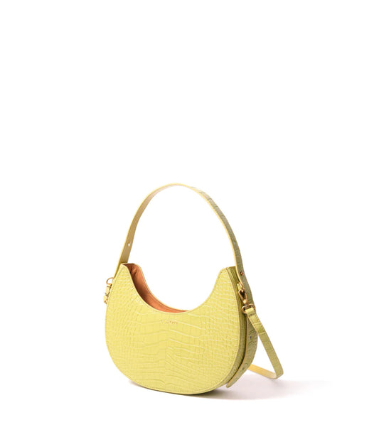 Naomi Leather Moon Bag with Croc-Embossed Pattern Green