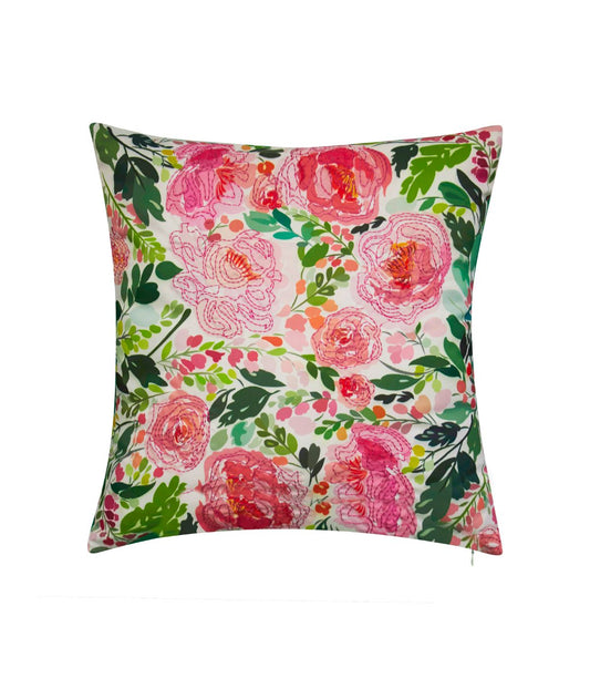 Pretty Peonies Floral Decorative Pillow White