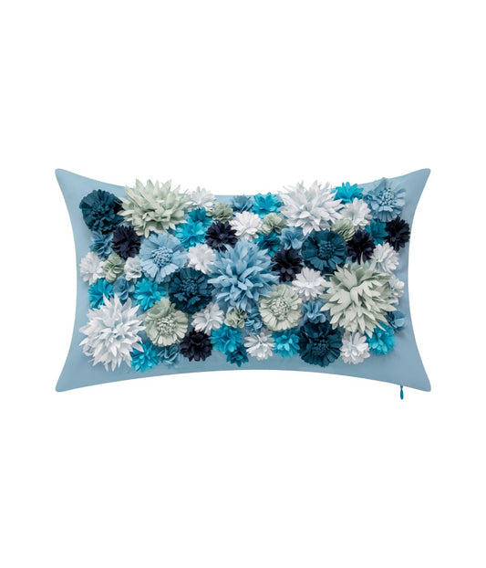 Floral Bouquet Dimensional Indoor & Outdoor Decorative Lumbar Pillow Blue Multi