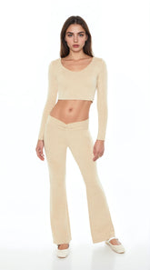 Mid-Rise V-Cut Flare Pants
