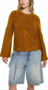 Peasant-Sleeve Cable Knit Sweater