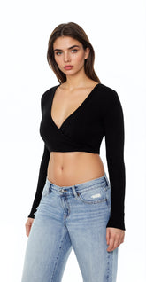Surplice Crop Wrap Top