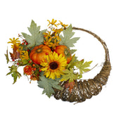Cornucopia and Sunflower With Pumpkins Artificial Thanksgiving Wreath - 20-Inch  Unlit