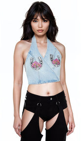 Denim Horseshoe Crop Top
