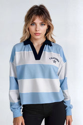 California Striped Graphic Long-Sleeve Polo Top