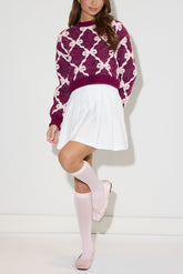 Jacquard Cropped Bow Sweater