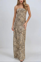 Satin Leopard Print Maxi Dress