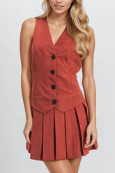 Vested Pleat-Skirt Mini Dress
