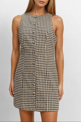 Sleeveless Houndstooth Button-Front Mini Dress