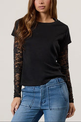 Layered Sheer Lace Long-Sleeve Tee