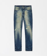 Skinny Rip and Repair Denim Pants - Medium Blue
