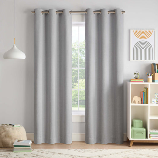Kids Chambray Solid 100% Blackout Grommet Curtain Panel