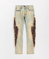Tapestry and Washed Denim Pants - Blue