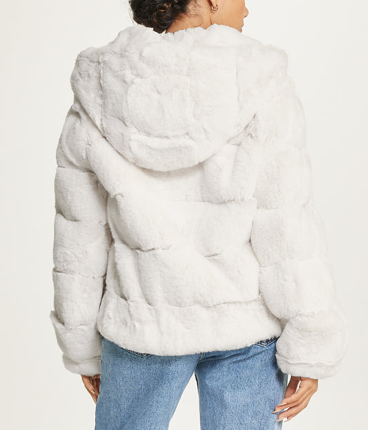 Short Faux Fur With Hood Ivory