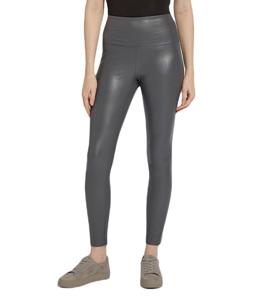 Textured Leather Leggings Solid Charcoal