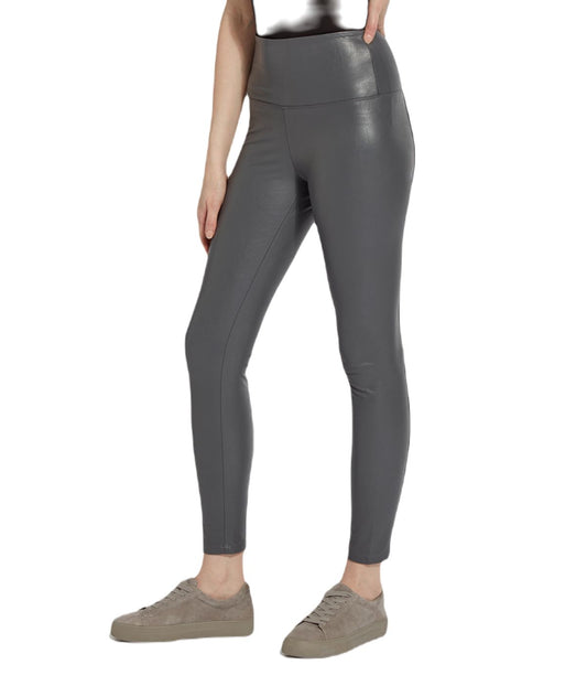 Textured Leather Leggings Solid Charcoal