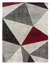 Red Silver Grey Geometric Triangles Hand-Carved Soft Living Room Area Rug by Homemartgoods