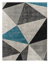 Turquoise Silver Geometric Triangles Hand-Carved Soft Living Room Area Rug by Homemartgoods