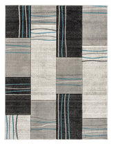 Silver Grey Turquoise Geometric Rectangles Hand-Carved Soft Living Room Area Rug by Homemartgoods