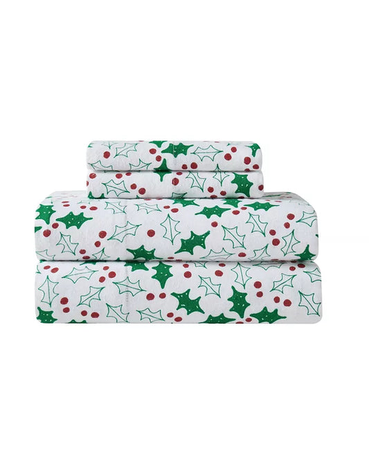 Holiday Flannel Holly Sheet Set