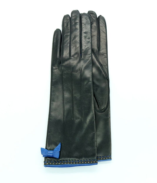 Leather Gloves With Bow Black/Blue Sail