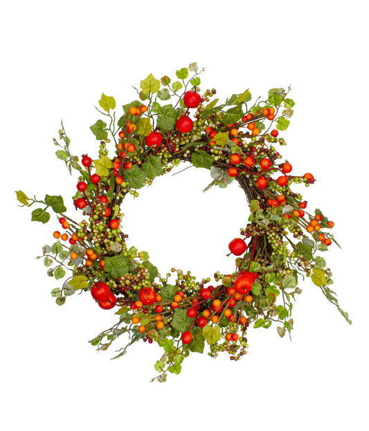 Apples and Berries Artificial Fall Harvest Wreath Orange