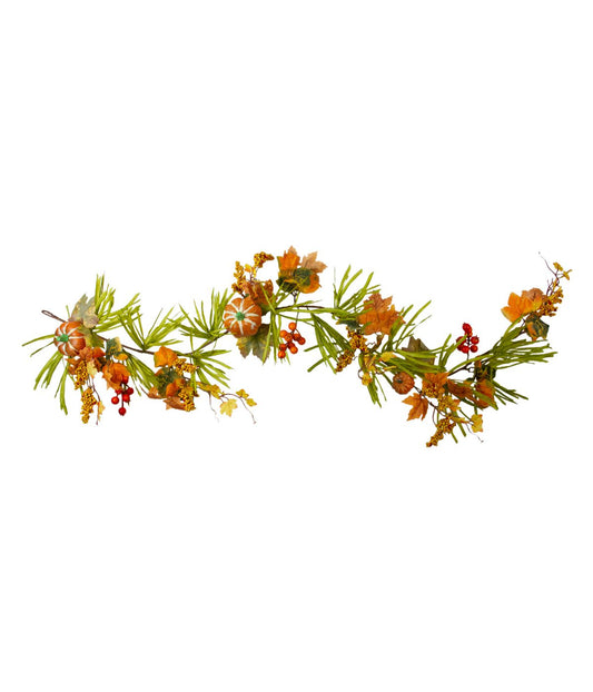 Pumpkins and Berries with Leaves Artificial Thanksgiving Garland Orange
