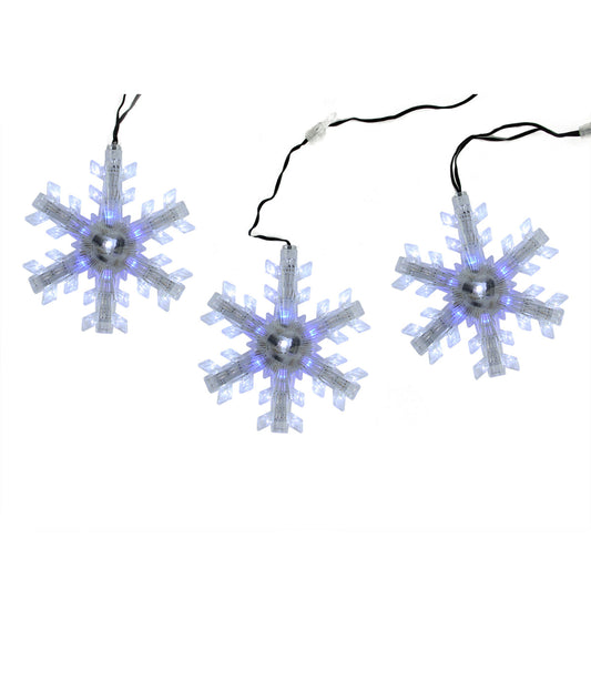 Cascading White & Blue Snowfall Snowflake Christmas LED Lights Set of 3, 25"