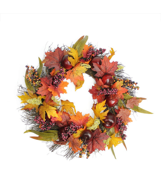 Apple and Berry Maple Leaf Twig Artificial Wreath Red