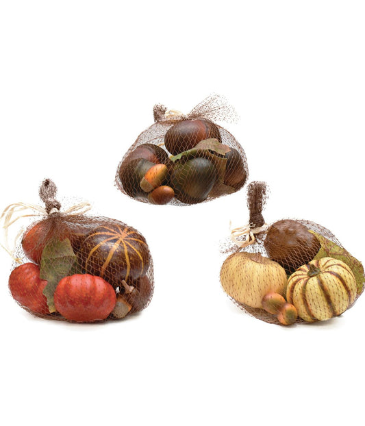 Autumn Harvest Artificial Pumpkin Gourd Acorn and Leaf Decoration Set Brown