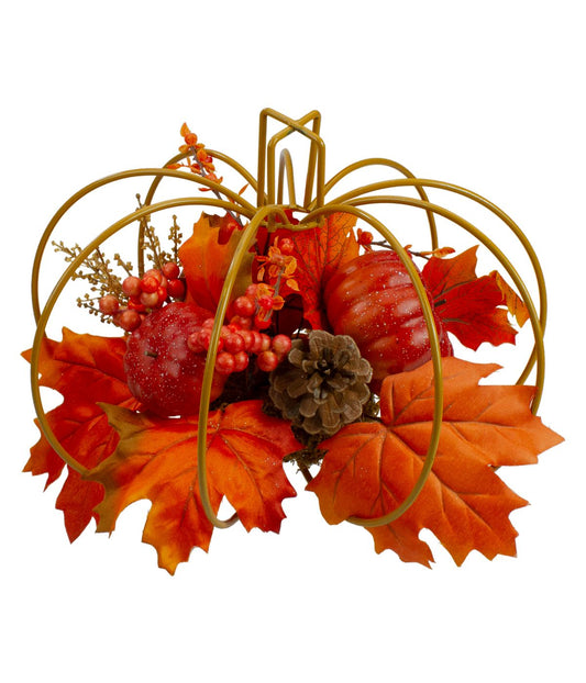 Autumn Harvest Maple Leaf and Berry Pumpkin Centerpiece Orange