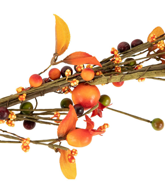 Autumn Harvest Berries and Leaves Rustic Twig Artificial Thanksgiving Garland Orange