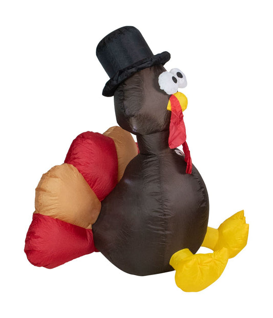 Red and Brown Inflatable Lighted Thanksgiving Turkey Outdoor Decor Red