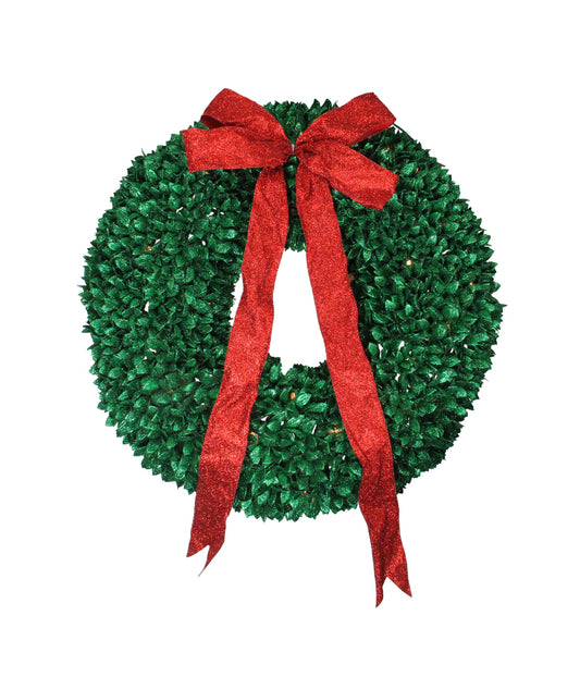 Glittered Leaves Artificial Christmas Wreath with Pre-Lit Clear Lights, 28"