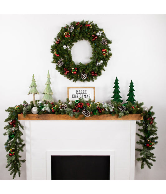 Canadian Pine Artificial Christmas Wreath with Pre-Lit Multi Lights, 30"