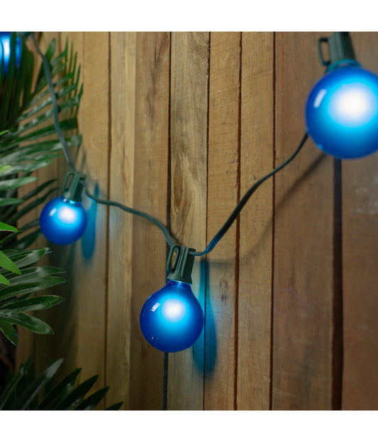 Blue Satin G50 Globe Christmas Lights on Green Wire Set of 15