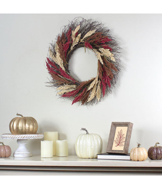 Autumn Harvest Mixed Heather Artificial Grapevine Wreath Pink