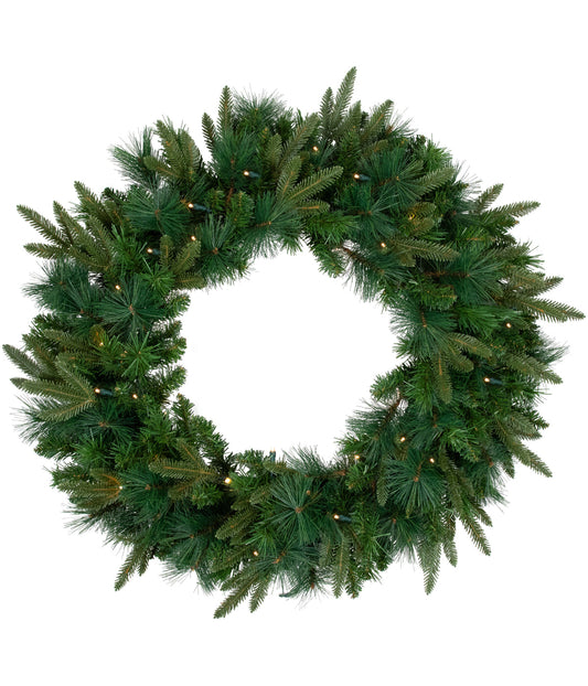 Green Mixed Rosemary Emerald Angel Pine Artificial Christmas Wreath with Pre-Lit Clear Lights, 30"