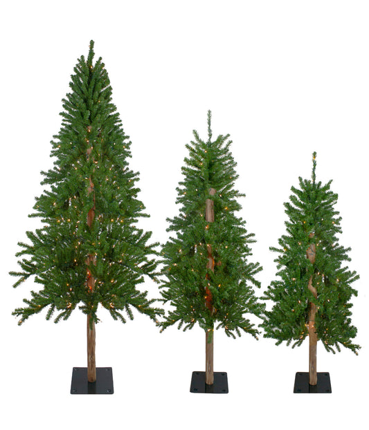 Slim Alpine Artificial Pre-Lit Christmas Trees Set of 3, 6'