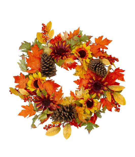 Sunflower and Pine Cone Artificial Thanksgiving Wreath Orange