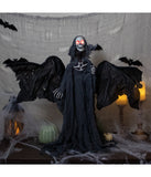 Hanging Winged Grim Reaper with LED Eyes Animated Halloween Decoration