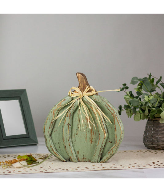 Weathered Fall Harvest Pumpkin Table Decoration Green