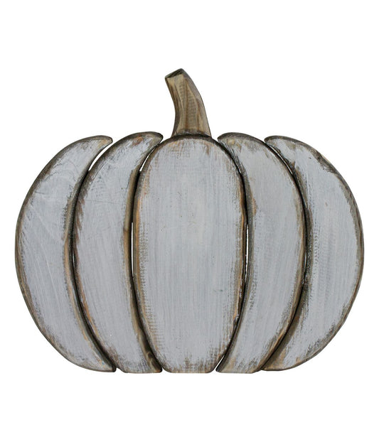 Wooden Pumpkin Fall Harvest Decoration White
