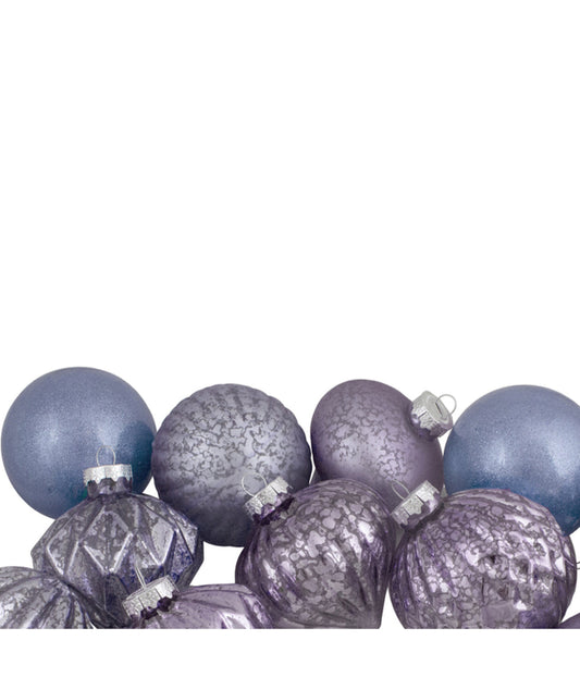 Purple Tone Finial and Glass Ball Christmas Ornaments Set of 12