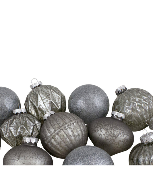 Neutral Tone Finial and Glass Ball Christmas Ornaments Set of 12
