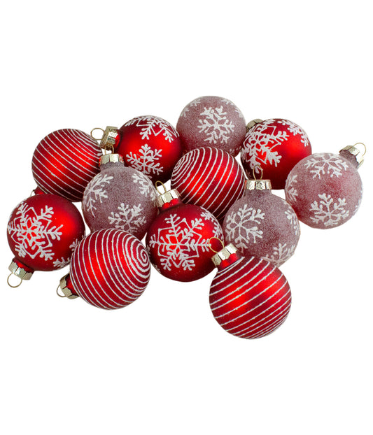 Red Glass Christmas Ornaments Set of 12