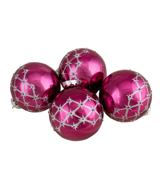Pink Glass Ball Christmas Ornaments Set of 4
