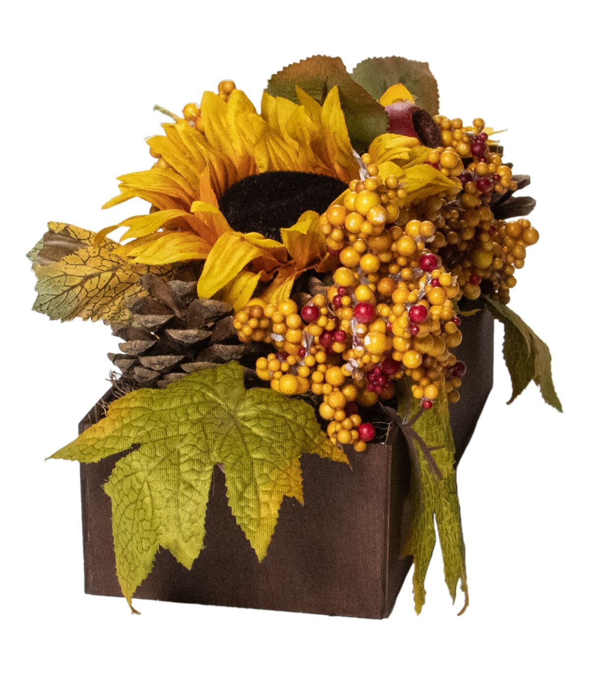 Yellow and Brown Sunflowers and Leaves Fall Harvest Floral Arrangement Brown